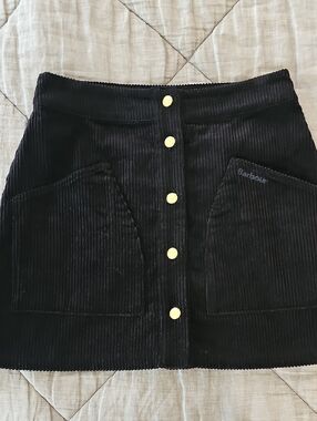 Barbour Black Corduroy Mini Skirt with Gold Buttons